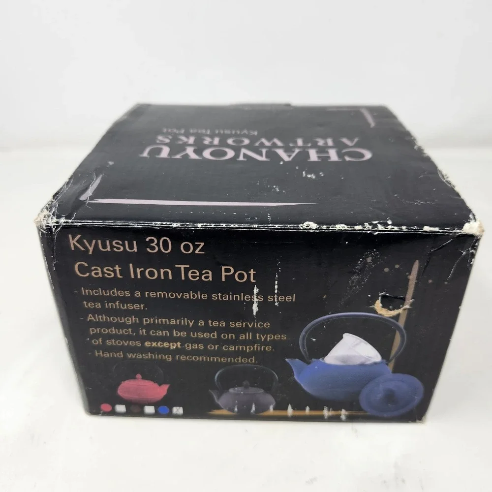 Creative Home Chanoyu Artworks Kyusu 30oz Cast Iron Tea Pot Blue Hobnail